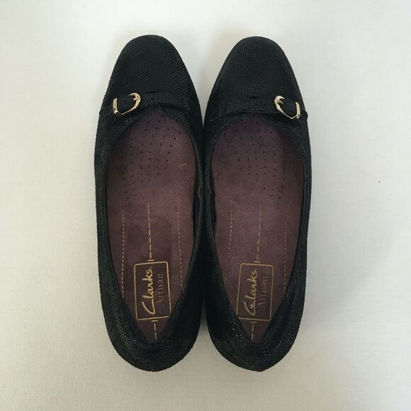 Clarks Artisan Caswell Genoa Loafers Size 8 Snake Embossed Leather Black/Gold - Picture 6 of 10